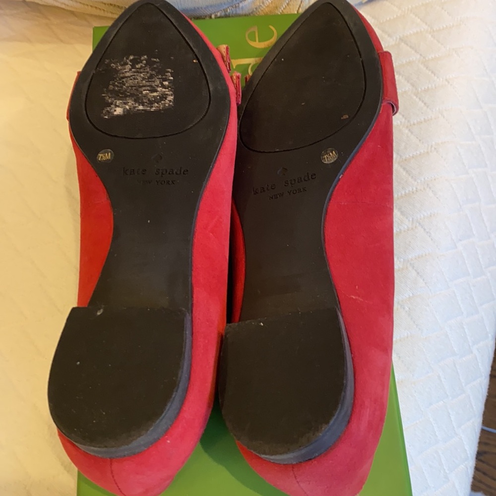 Kate Spade Size 7.5 M Red Kid Suede Flats Enna - Picture 6 of 10